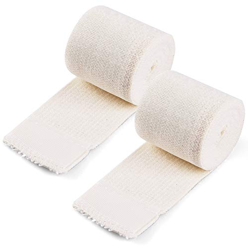 Cotton Elastic Bandage, 2 Rolls Compression Bandage, Elastic Wrap with Hook-and-Loop Closure on Both Ends, 2 Inch Wide x 15 Feet Long, Latex Free for Wound Care, Swelling, Sprained Ankle