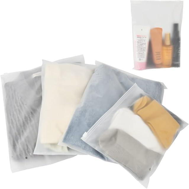 30 Pcs Frosted Resealable Bag with 5 Size,Reusable Zipper Sealing Storage Bag,Transparent Travel Storage Bags,Transparent Travel Storage Bags for Clothes,School Trips,Home,Travel