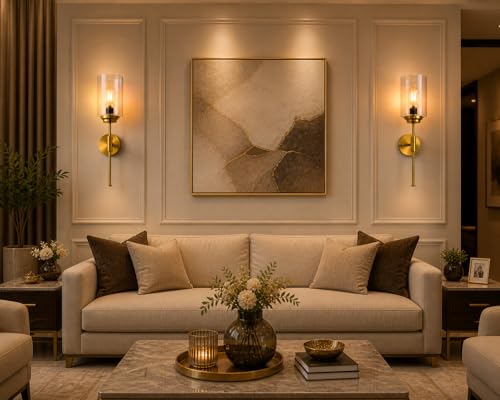 Image of Premium 1052 WL Modern Gold Finish Elegant Amber Glass Shade Wall Light for Bedroom, Living Room, Restaurants, Dining, Coffee Shop, Home and Office Decorative Wall.