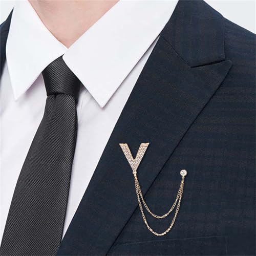Image of 2PCS Crystal Hanging Chain Brooch Suit Pin for Men Women Vintage Crown Cross Star Diamond Broochs Gold and Silver Wedding Brooch for Clothes Dress Hats Bags Accessory
