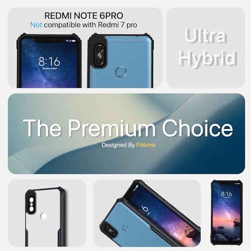 Image of Pikkme Redmi Note 6 Pro Back Cover | Crystal Clear Transparent Back | Ultra Hybrid | Full Camera Protection | Raised Edge | Bumper Back Case (Black)