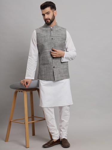 Image of LATEST CHIKAN Men's Traditional Cotton Solid Nehru Jacket /Waistcoat