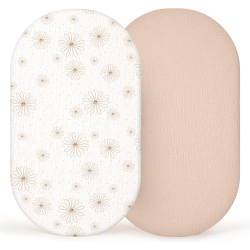 Image of lulumoon Muslin Bassinet Sheets Baby: Cotton Bassinet Sheets Fitted for Boys and Girls - Bassinet Sheets for Oval Rectangle or Hourglass Mattress