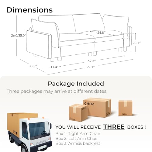 Image of CHITA 92 inch Super Large Sectional Couches for Living Room, Modular Cloud Couch Sectional Sofa, Premium Fabric Couches, Down Filled, High Density Foam, Chenille in Beige, 2 Seater Loveseat
