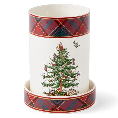 Spode Christmas Tree Wine Chiller & Coaster, Tartan Plaid - Elegant Wine Cooler and Beverage Chiller for Holiday Entertaining, Christmas Table Settings, Festive Dinner Plates, and Seasonal Serveware