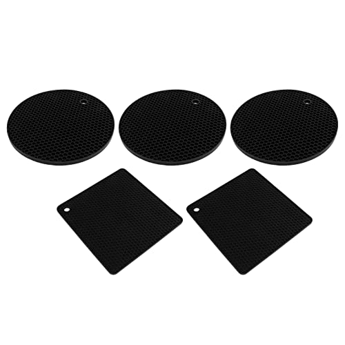 Biitfuu Soporte para placa de cocción, almohadillas calefactoras de silicona para uso alimentario, 5 unidades, soporte para sartén caliente, antideslizante, multiusos, de nido de abeja resistente al