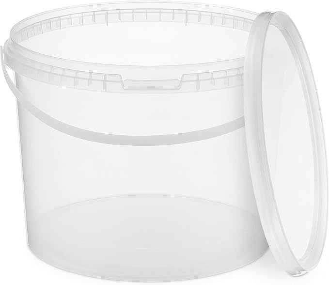 BenBow Bucket with lid 2,64 GAL (10 L) Transparent 10x 10 Litres - food-safe, sturdy, airtight, leak-proof - plastic storage container, with metal handle - empty