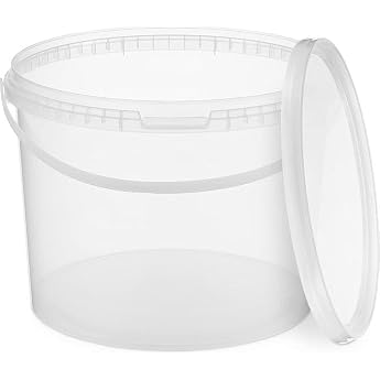 Bucket with Lid 5 x 10 liters Transparent Food-Safe Stable Airtight Plastic Bucket with Handle Empty 5 Pieces each 10 liters