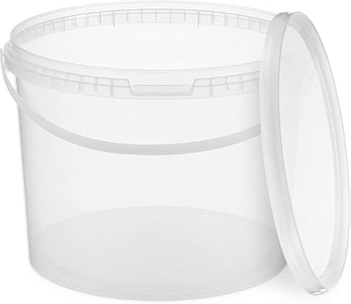 BenBow Seau avec Couvercle 10 L Transparent 20x 10 litres - apte au Contact Alimentaire, Solide, hermétique - conteneur de Rangement en Plastique, avec poignée - Vide