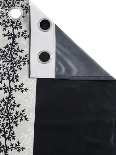 Image of Home Sizzler 2 Pieces Bloom Line Grommet Eyelet Polyester Long Door Curtains - 9 Feet, Black