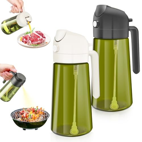 Bukuhlio Flacon de 470ml à blocage de lumière avec vaporisateur d'huile foncé pour la cuisine, protection UV 2-en-1 pour la cuisine, vaporisateur d'huile de haute qualité en verre vert pour le BBQ