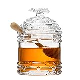 Crystal Bee Honey Dish Jar with Dipper and Lid – Elegant Glass Beehive Honey Pot for Rosh Hashanah...
