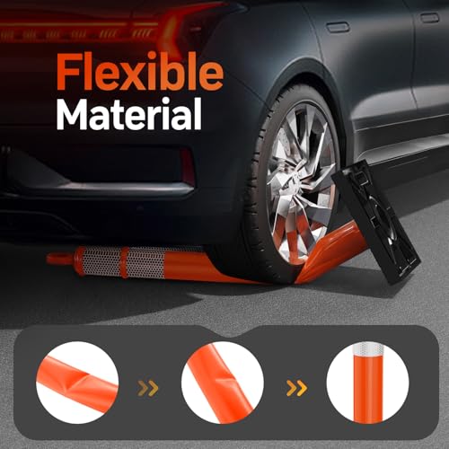 BATTIFE 6 Pack 42 Inch Orange Traffic Delineator Posts with Reflective Collars and Base, Safety Cones for Construction Zones and Driving Practice