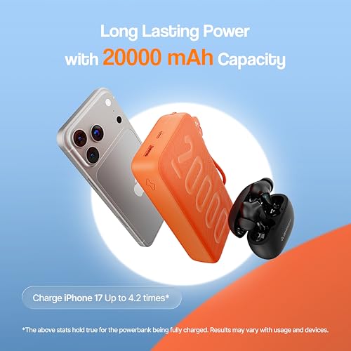 Image of Ambrane Semi Solid Battery Powerbank 20000mAh, New Battery Technology - Extremely Safe with Negligible Fire Risk, 22.5W Fast Charging - All Mobiles, iPhone, Samsung & Other Devices (Stellar 20,Orange)