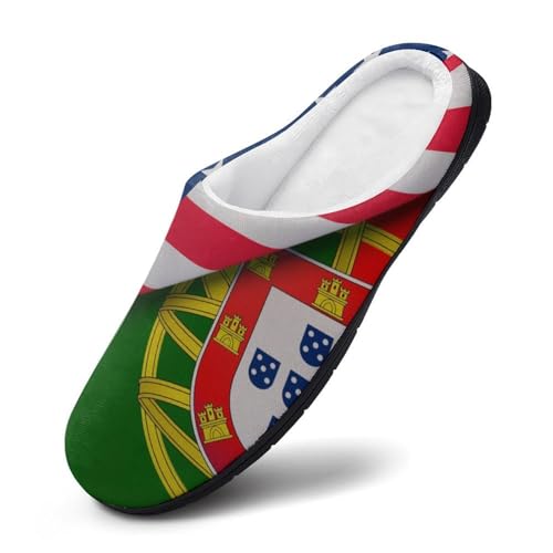 United States And Portugal Flags Women's Cotton Slippers Indoor Outdoor Slip-on Warm House Shoes with Anti-Skid Rubber Sole2