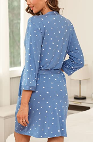 Samring Women's Lightweight Robe Soft Kimono Robes Short Bathrobe for Women Sleepwear, Lake Blue Stars, Medium - Image 4