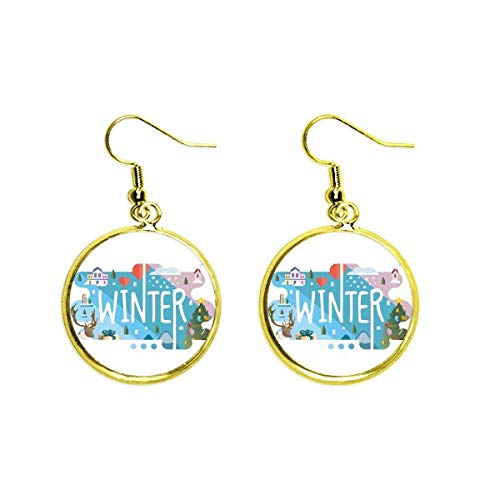 Pendientes dorados y joyas para mujer con ilustración temática de invierno
