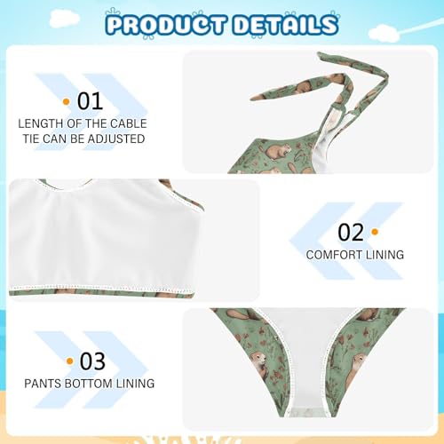 Toddler Girls Bikini Set Groundhog Swimsuits Kid Bowknot Swimwear 2 Piece Bathing Suit 3-12T4