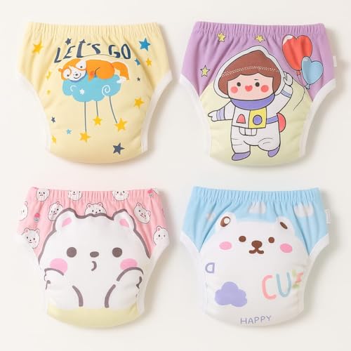 Image of Premium Baby Diaper Pants / Potty Training Panties / Padded Underwear for 0 - 4 Years | Soft, Washable & Reusable Cotton Nappies for Boys & Girls | Leakproof, Absorbent & Breathable | 2 /3 /4 Pack | Leakproof, Absorbent (white printed, 3-4 years, 2, count)