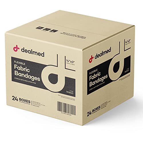 Dealmed Fabric Flexible Adhesive Bandages – 100 Count (24 Pack) Bandages with Non-Stick Pad, Latex Free, Wound Care for First Aid Kit, 3