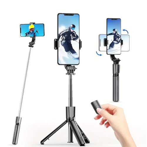 Image of 3-in-1 Selfie Stick Tripod 360 Rotation, 100 Cm Extendable Portable Phone Holder Stand with Detachable Bluetooth Wireless Remote for Vlogging, Photography, iPhone, Android