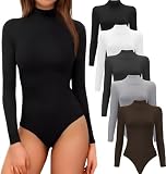 MLYENX 5 Pack Long Sleeve Body suits Womens Mock Turtleneck Casual Basic Stretchy Body Suits Tops L