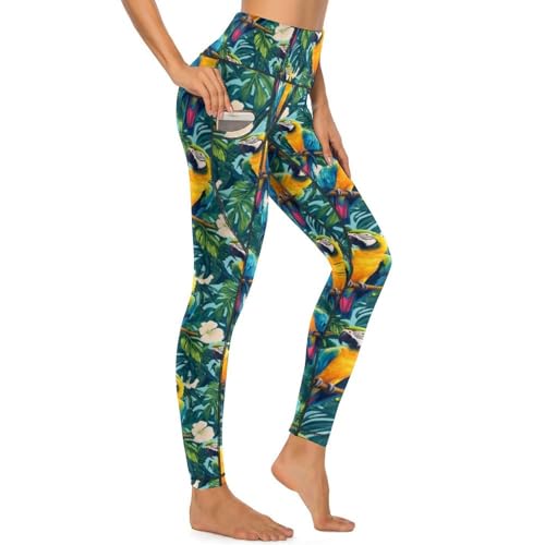 Legging d'entraînement avec imprimé perroquet tropical élastique