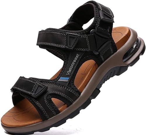 visionreast Herren Outdoor Sports Sandalen Trekking Leichte Leder Strand Wandersandalen Männer Sommer Klettverschluss Offroad Sandale Schuhe Waterproof, Schwarz1, 41 EU visionreast Herren Outdoor Sports Sandalen Trekking Leichte Leder Strand Wandersandalen Männer Sommer Klettverschluss Offroad Sandale Schuhe Waterproof, Schwarz1, 41 EU
