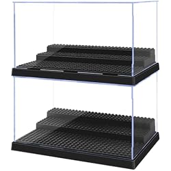 Pokiiulk Display Cases for Minifigures, 2 Mini-Figure Display Boxes Fits for Block Figures, Minifigures Cases with 3 Removable Stands Fits for 95% Minifigs, Characters, L, Black