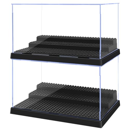 Pokiiulk Display Cases for Minifigures, 2 Mini-Figure Display Boxes Fits for Block Figures, Minifigures Cases with 3 Removable Stands Fits for Lego 95% Minifigs, Characters and Lego People, L, Black