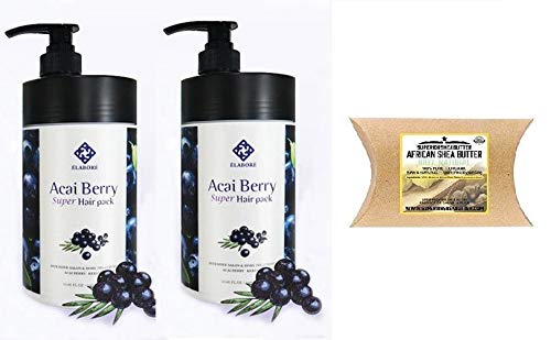 Elabore Acai Berry Super Hair Pack 33.80fl.oz/ 1000ml (2PCS&SHEA-BUTTER)