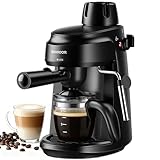 SHARDOR 3.5 Bar Espresso Machine – 4-Cup Compact Espresso Maker with Milk Frother, 800 W Preheating Cappuccino Machine for Home, Black