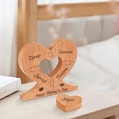 Custom Wooden Name Heart Puzzle, Personalized Art Text With 1-8 Family Name Heart Puzzle, Perfects Home Decoration Mother's Day Birthday Gifts For Mom #TOP1