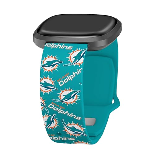 Miami Dolphins HD Watch Band Compatible with Fitbit Versa 3 & Sense (Long Teal Random)