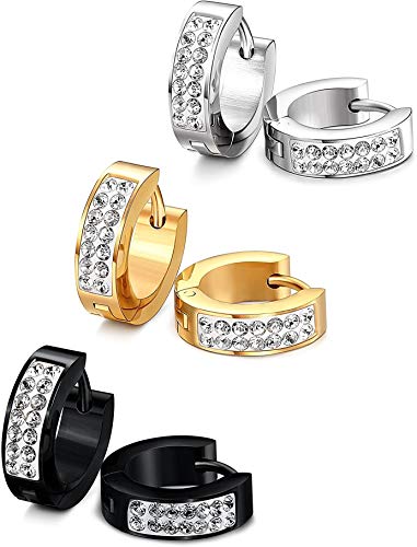 Jstyle Stainless Steel Womens Mens Hoop Earrings Huggie Earrings CZ Piercings 3 Pairs 18G3