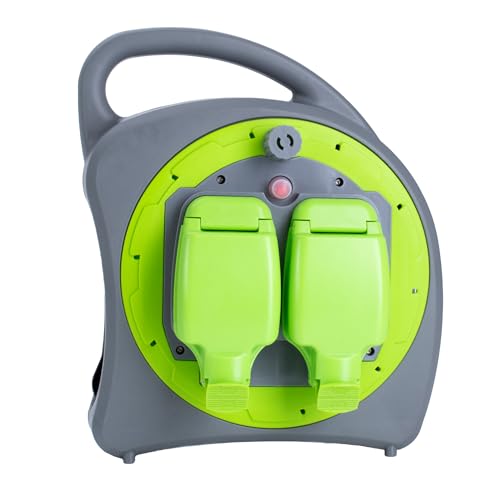 IONOS 2 Socket Cable Reel, 20m Green Extension Lead, 13A with Thermal Cut Out, Heavy Duty Outdoor Extension Lead, ION20M2G13AWPCR2