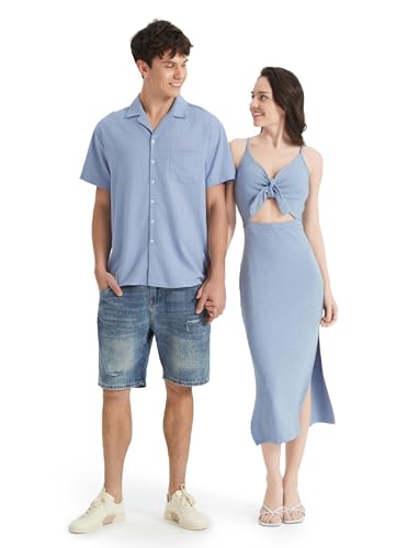PATPAT Couples Matching Outfits: His and Hers Matching Set Women Knit Bodycon Maxi Dress or Men Chest Pocket Shirt