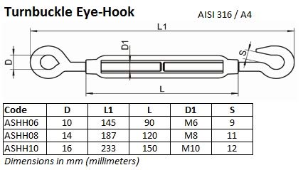 Mastrant ASHH10 Tensor de Acero Inoxidable M10 Ojal a Gancho miniatura 2