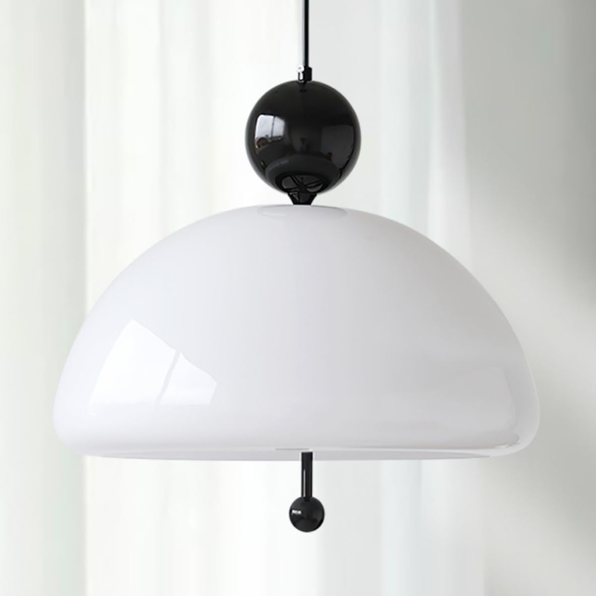 Glass Pendant Light Fixture, Cute Dome Hanging Light, Modern Ceiling Pendant Light for Bedroom Kitchen in Black