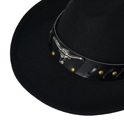 Image of Willheoy Kids Cowboy Hat for Girls Boys Western Cowgirl Hat with Buckle Belt Unisex Wide Brim Fedora Hat Dress Up Costume