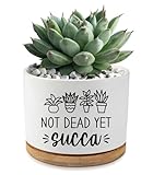 AKAQCHANG Not Dead Yet Succa,3.5 inch Ceramic Succulent Cactus Planter Pots,with Drainage Hole,Funny Planters for Indoor Plants,Home Office Pot Decor,for Women Mom Plant Lovers(Plant Not Included)