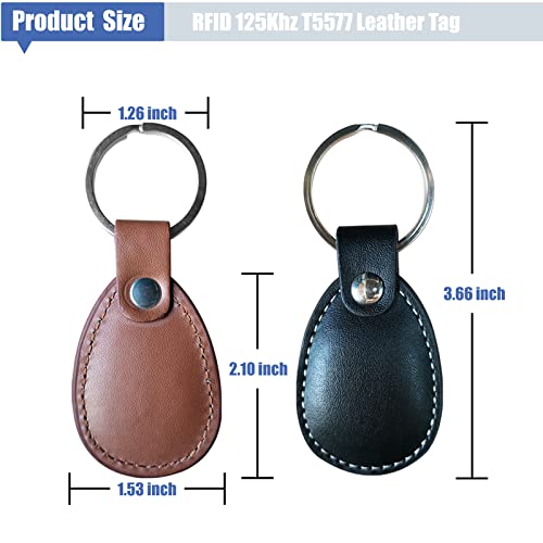 RFID 125Khz Rewritable Leather Tag T5577 Key Fob ID Card-Suitable for Access Control System Apartment Management Safe (Black+Brown-4pcs)2