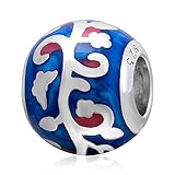 Blue Enamel Ivy Vine Leaf Charm, Fits Pandora Valentines Day Bracelet, 925 Sterling Silver Ivy Leaves Round Ball Beads, Gift for Easter/Birthday/Godmother/Sister