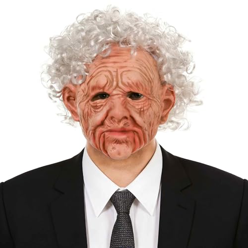 DOBGOMN Old Lady Mask Realistic Wrinkle Granny Woman Human Face Helmet with Wig Adult Scary Creepy Halloween Cosplay Props