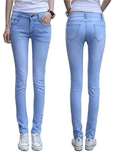 Jeans Fashion Slim Jeans Slim Fit Denim avec des Boutons De Simple Poche Pantalon Jeans Confortable Pantalon Style (Color : Bleu Clair, Size : 32) Cover
