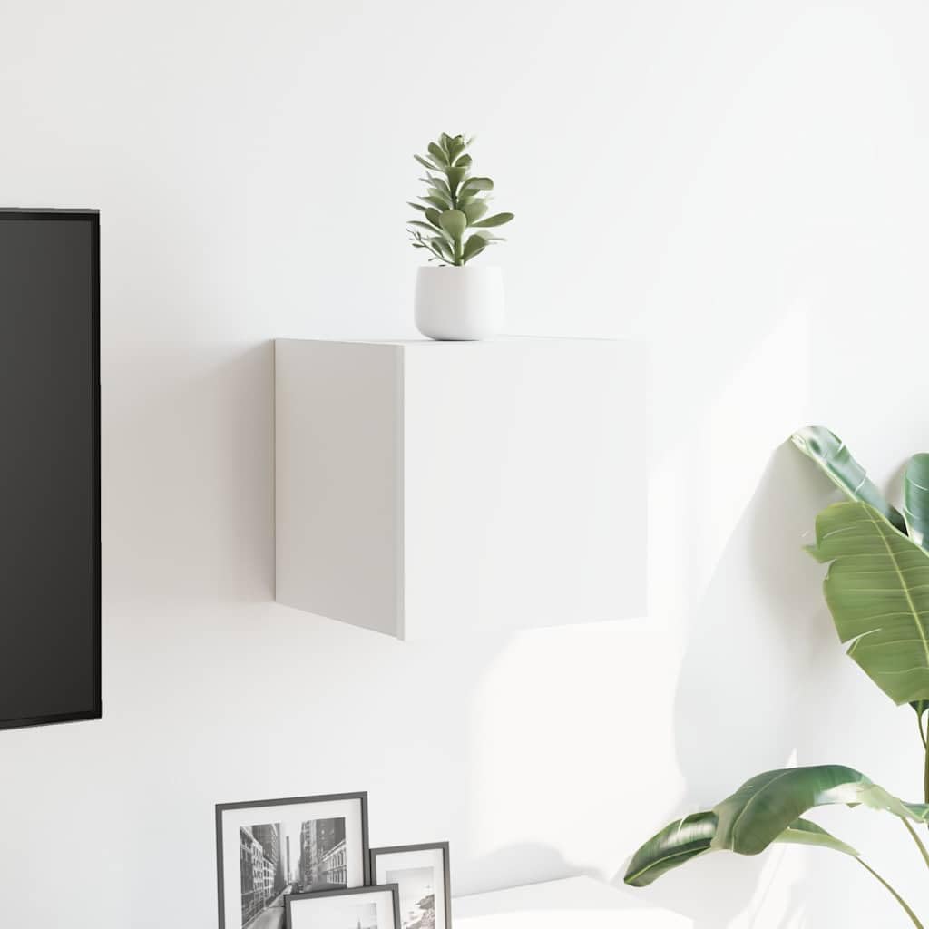 Mobile TV da parete bianco, mobile TV sospeso in legno, supporto TV a parete per soggiorno, moderno mobile basso con anta, mensola sospesa HiFi per DVD, 30,5 x 30 x 30 cm
