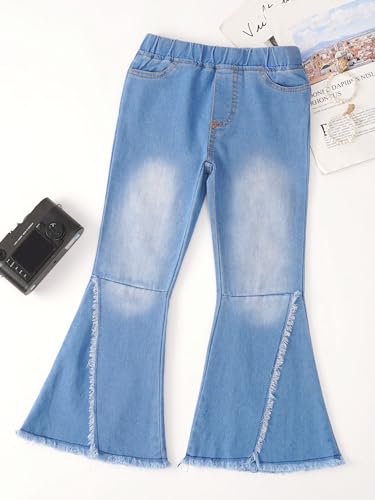 Jhaoyu Girls Washed Blue Flare Jeans Elastic Waist Wide Leg Bell Bottom Denim Pants Summer Casual Trousers3
