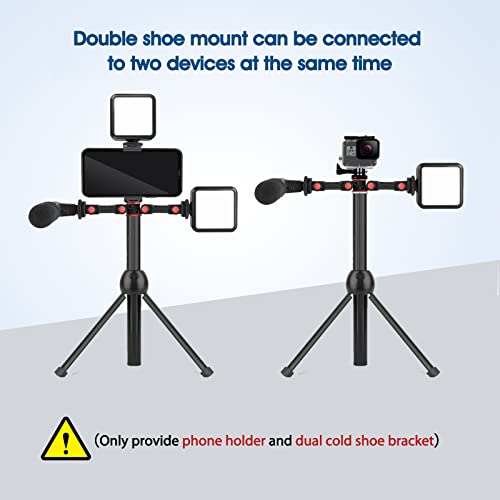 Image of ChromLives Mount Bracket with Phone Clip, Rotatable Dual Cold Shoe Extension Bracket Hot Shoe Mount Adapter for Led Light /Microphone