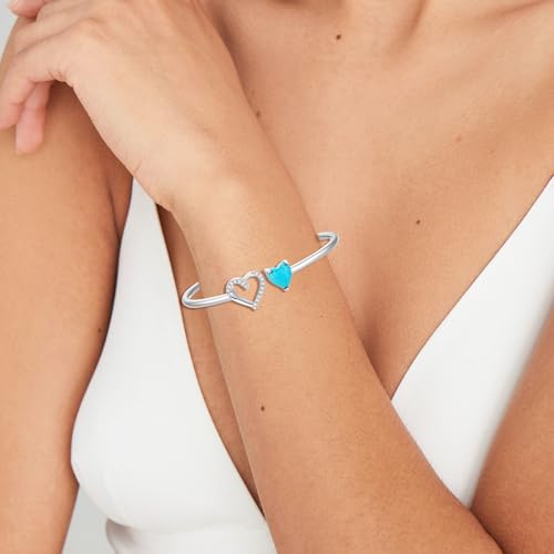 Genuine Turquoise Heart Bracelet, Sterling Silver Native American Dainty Bangle Adjustable Cuff Jewelry for Women, Fit for 6.5 7 7.5 Inches4