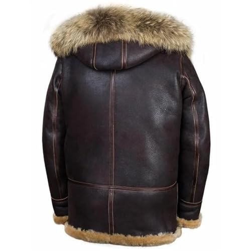 Shearling Jacket Men Vintage Sheepskin Leather Coat Warm Sherpa Fleece Lined Coat Winter Motorcycle Jackets with Hood3